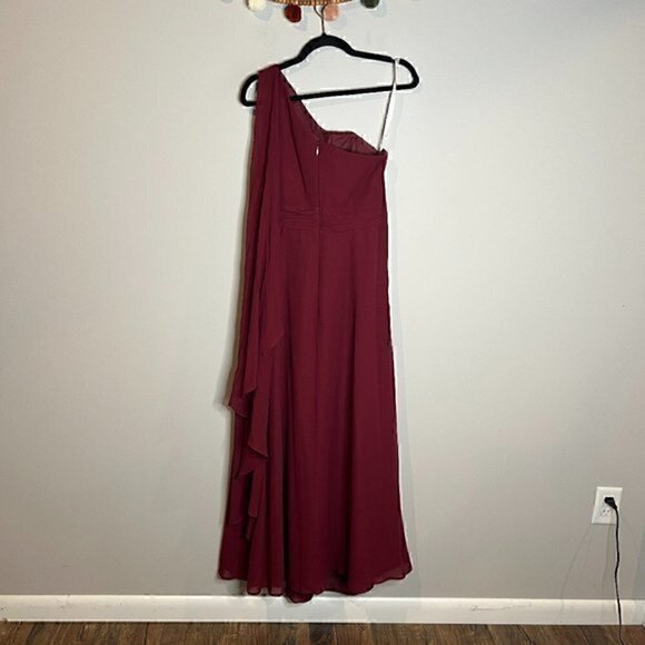 Azazie burgundy Cabernet chiffon one shoulder dress - Picture 4 of 5